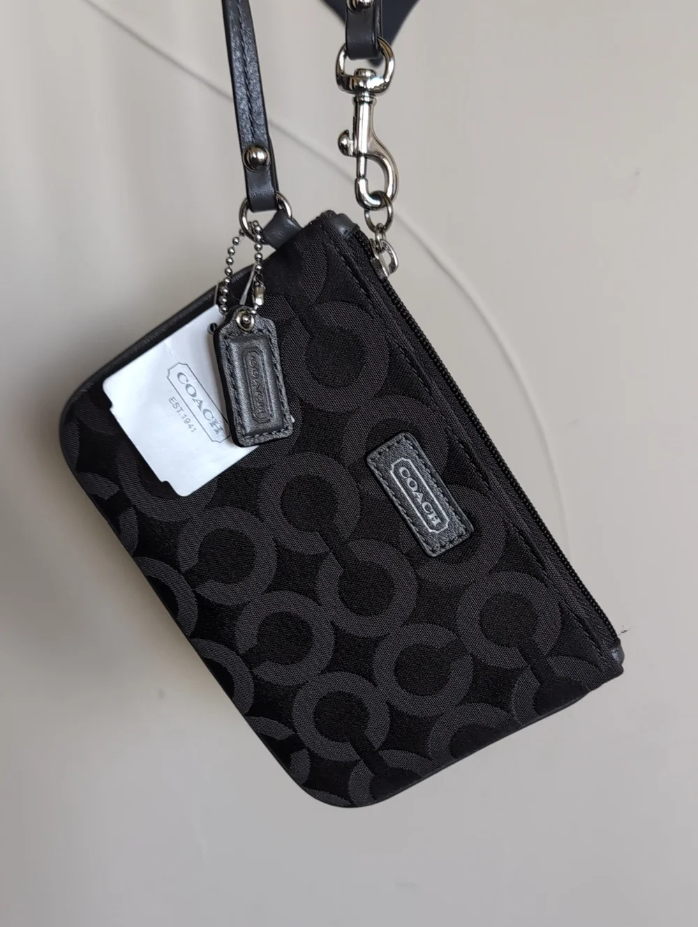 Gray Coach Signature Zip Wristlet With Iconic C Fabric And Coach Leather NWT